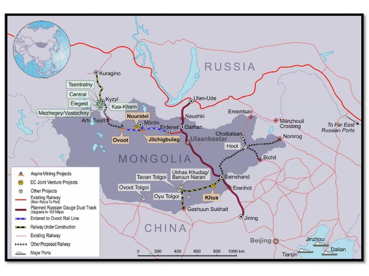 Mongol mapa ferroviário