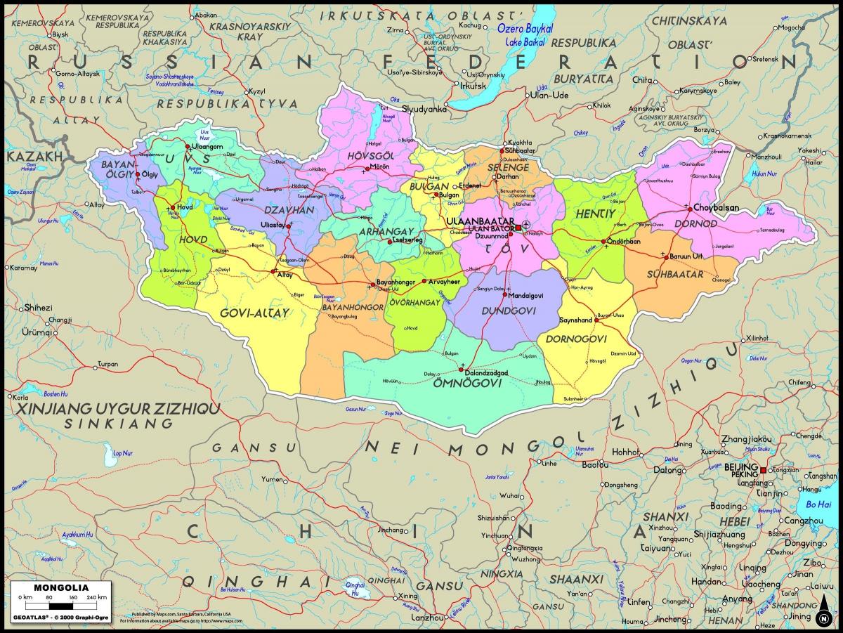 mapa físico da Mongólia