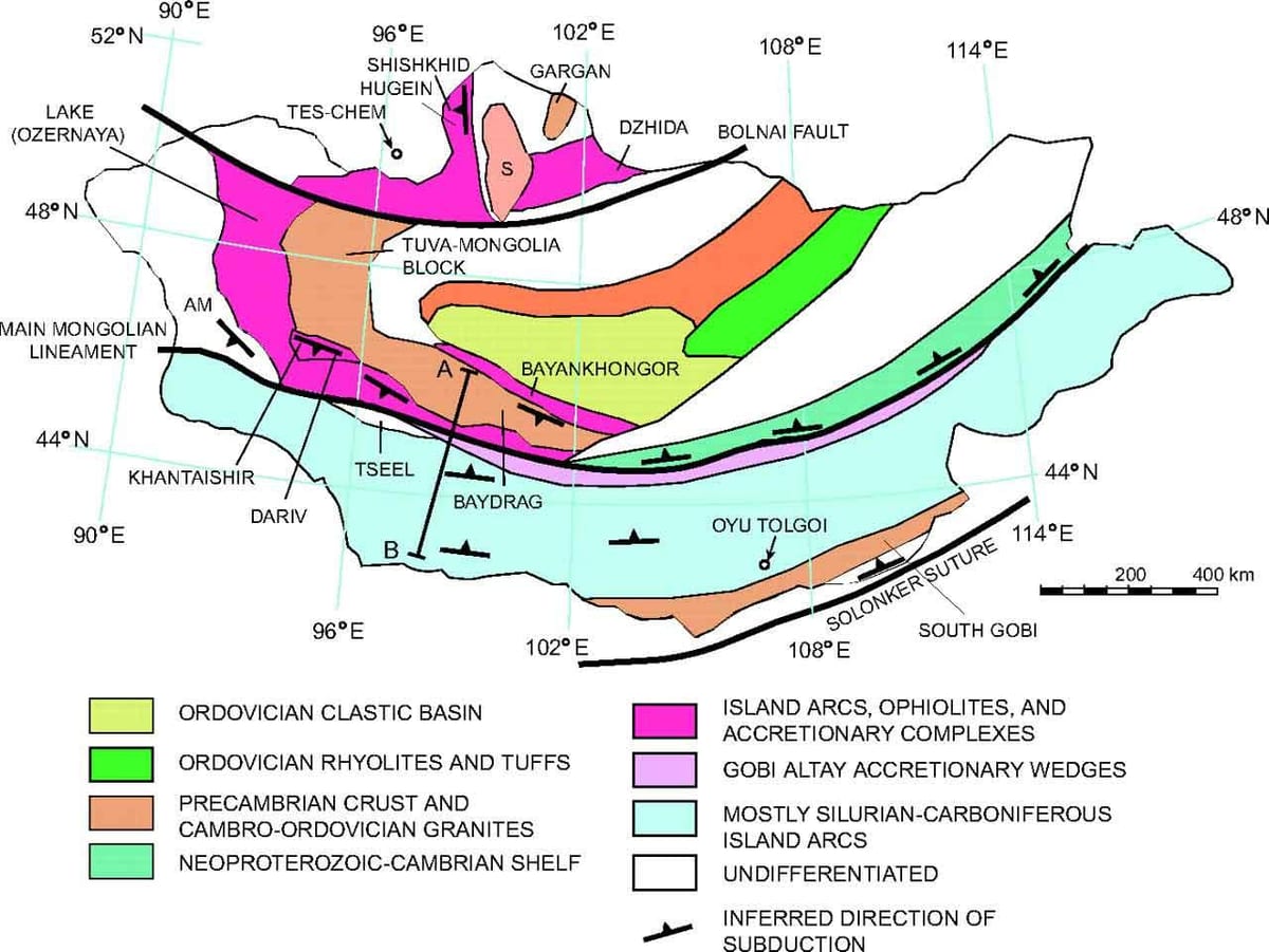 mapa geológico, mapa da Mongólia