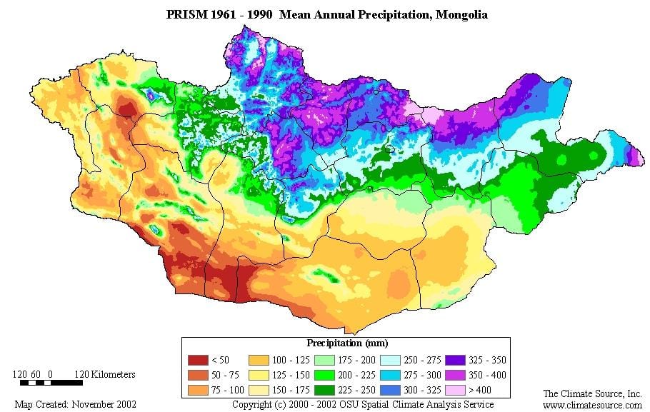 mapa da Mongólia densidade populacional