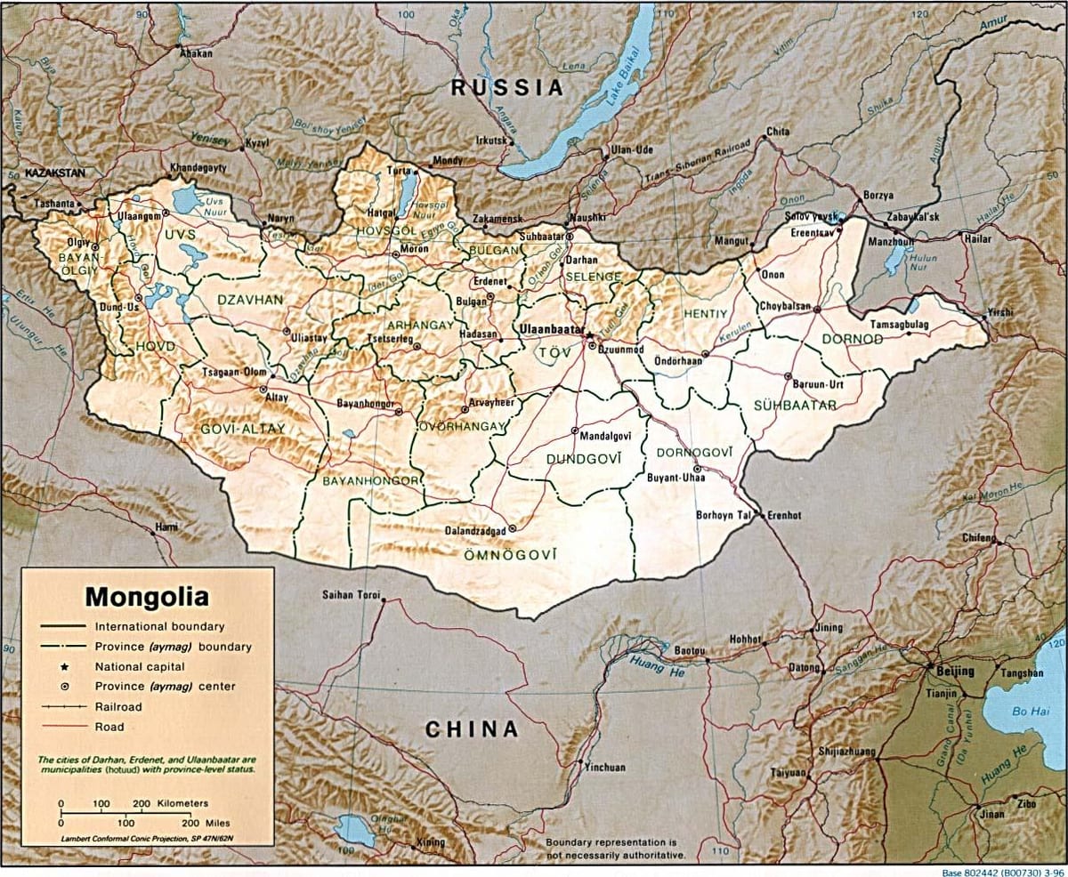 Mongólia mapa geográfico