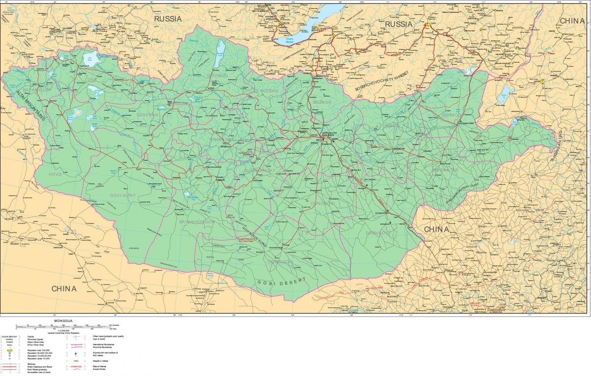 mapa da Mongólia estrada