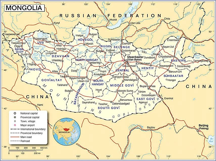 Mongólia mapa turístico