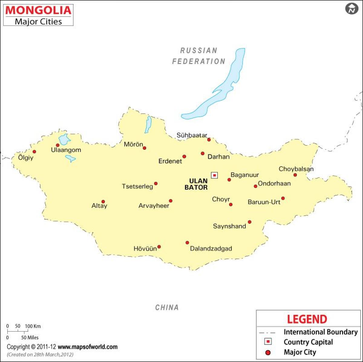 Mongólia mapa com cidades