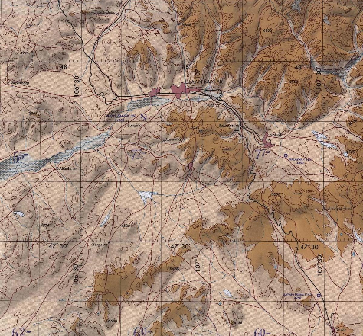 mapa topográfico da Mongólia