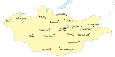 Mongólia mapa com cidades